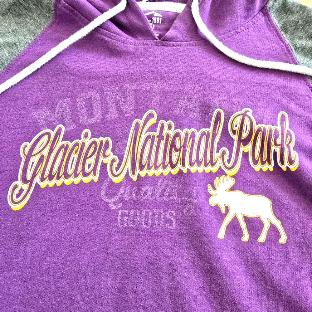 Glacier National Park Montana souvenir hooded sweatshirt Women's M Purple